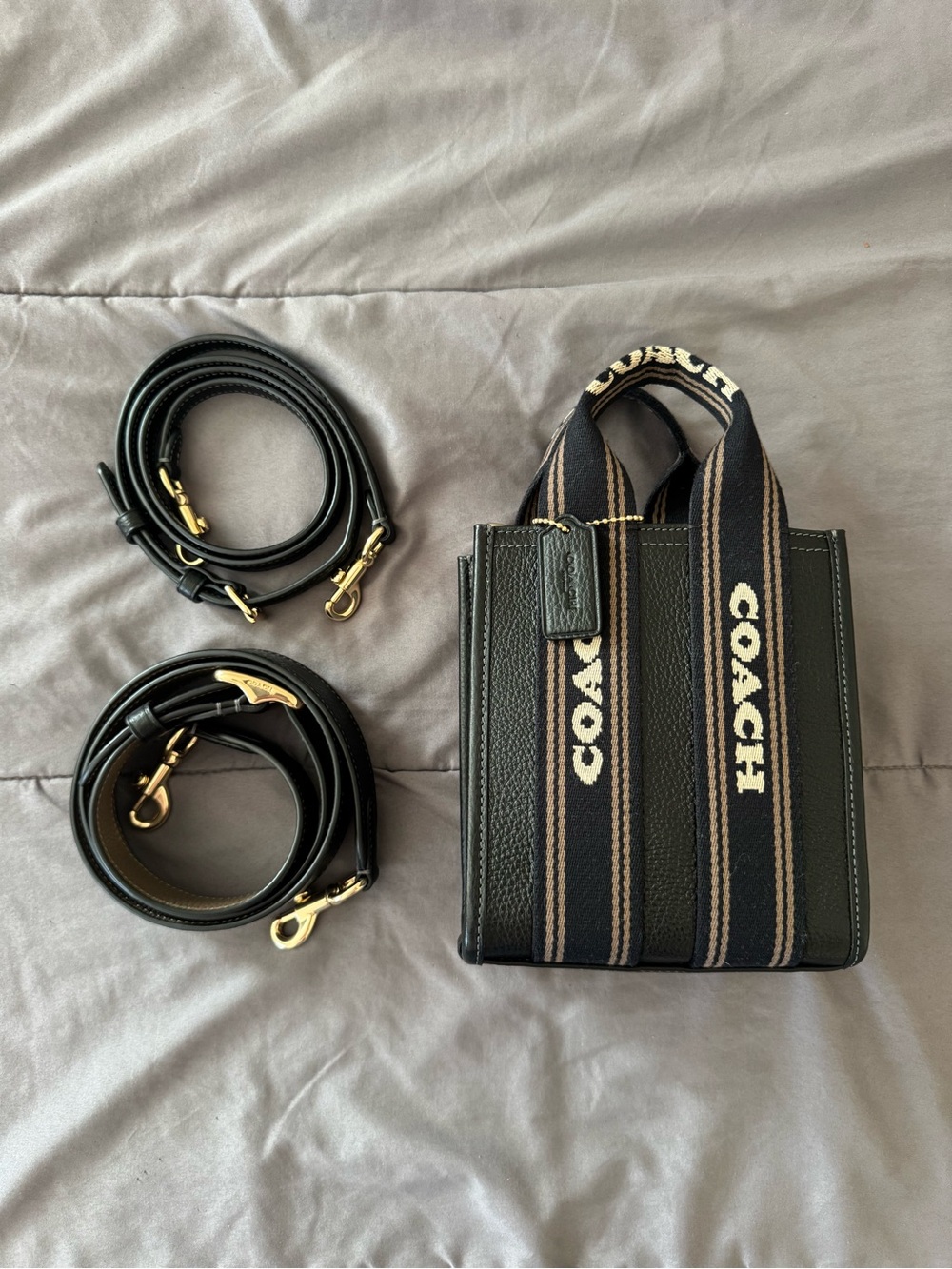 Coach Black Leather Mini Smith Tote with Webbing Handles